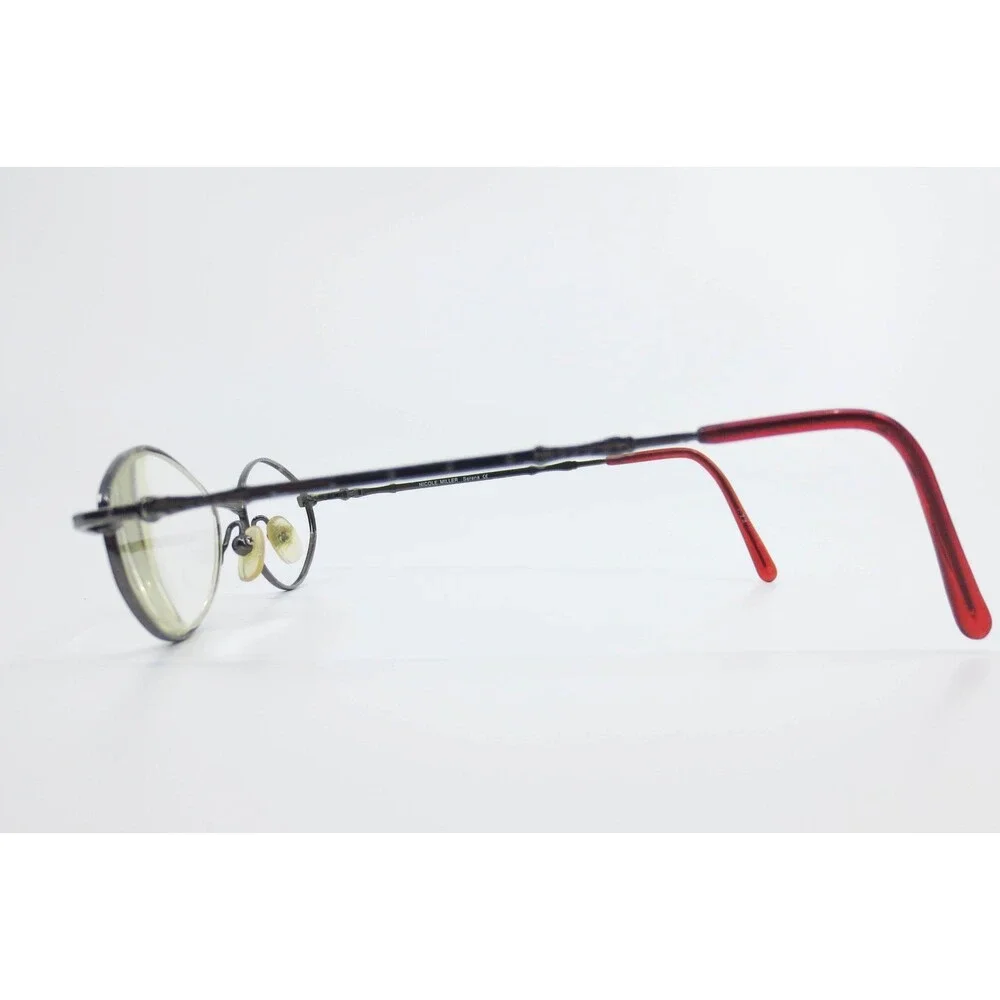 Nicole Miller Serena Dark Wine Oval Metal Eyeglass Frames 135mm Bamboo Temple